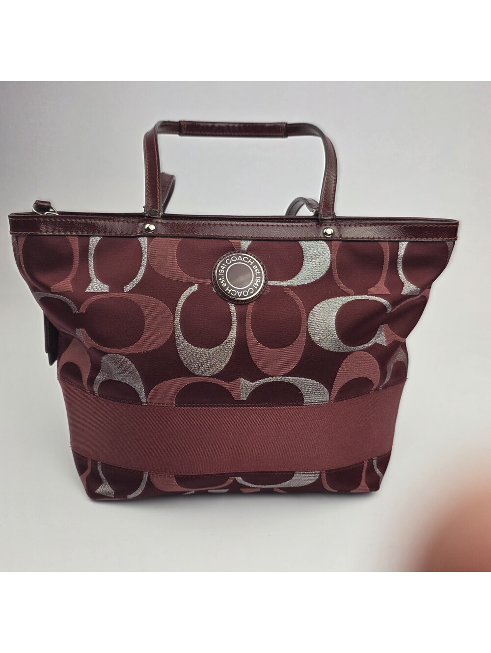 Coach Bag Sig Ava Tote Shoulder Bag Silver/Red Multicolors